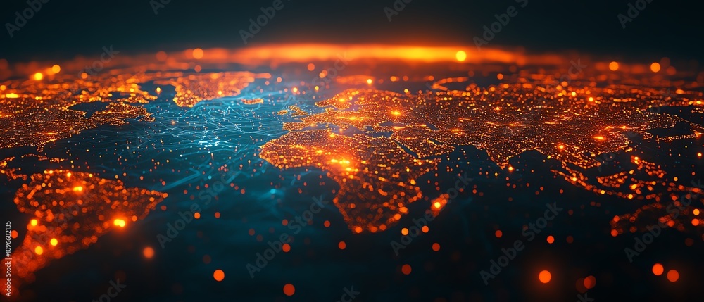 Poster 3d rendered digital world map with interconnected glowing lines representing virtual networks on a d