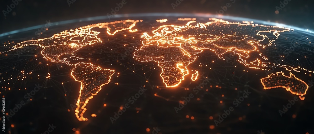 Poster 3d rendered digital world map with interconnected glowing lines representing virtual networks on a d