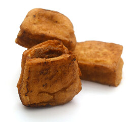 fried tofu bubble on white background
