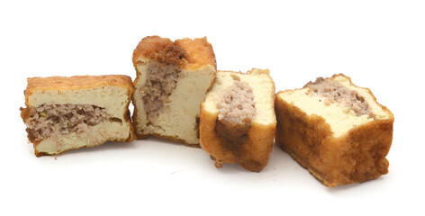 fried tofu bubble on white background

