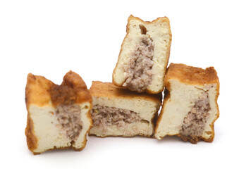 fried tofu bubble on white background
