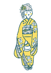 振袖を着た女性の手描きイラスト