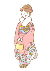 振袖を着た女性の手描きイラスト