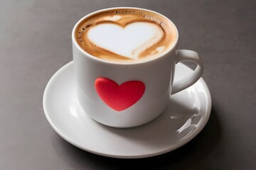 Minimalist Valentine’s Day Coffee Cup with Heart-Shaped Foam Art