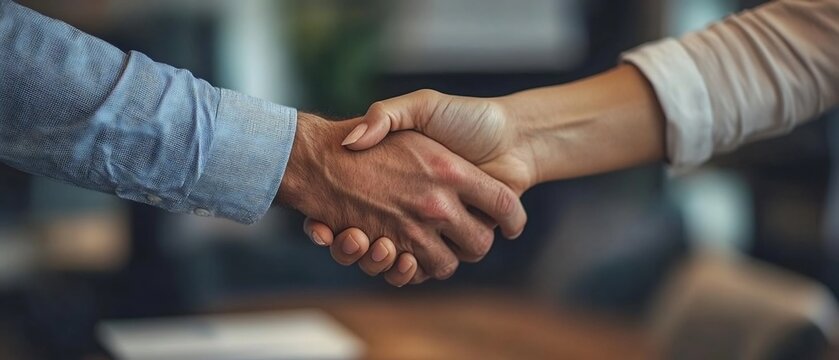 Handshake Gesture Between Two Professionals Representing Successful Business Partnership in a Corporate Setting