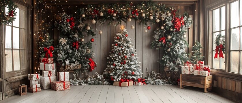 Festive Christmas Tree Backdrop for Holiday Photoshoot with Ornaments Lights and Cozy Holiday Setting  Elegant and Stylish Decor for Festive and Family Tradition