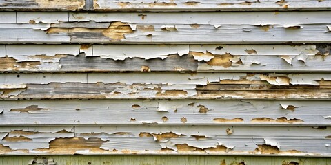 Naklejka premium Peeling paint reveals the underlying wood grain on a weathered wooden surface