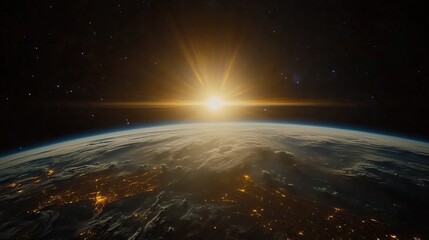 Obraz premium Abstract cosmic views of Earth and space at sunrise. Background for Wallpaper. AI generated image