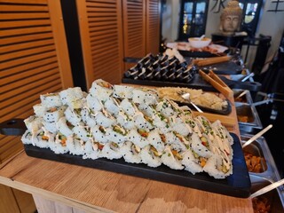 shushi and japanese chinese food in restaurant