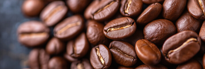 Fototapeta premium A detailed close-up of roasted coffee beans showcases their rich texture and deep brown color, evoking a sense of warmth, aroma, and energy.