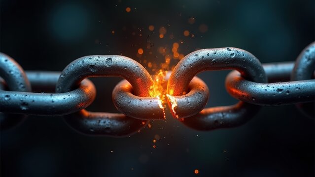 A broken chain link glowing as it reconnects itself.
 - Powered by Adobe