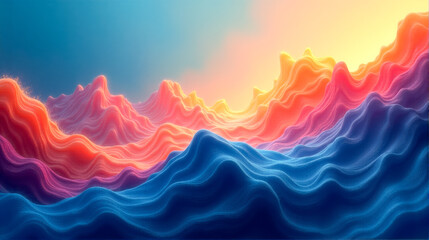 Obraz premium Bright and vibrant waves of color blend seamlessly, showcasing a dynamic interplay of pink, orange, and blue. This abstract design presents an energetic and modern visual expression.