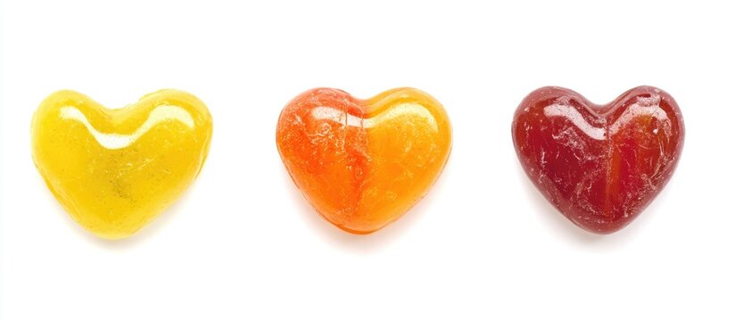 Colorful heart-shaped jelly beans on a clean white background showcasing vibrant candy textures and playful design for festive imagery.