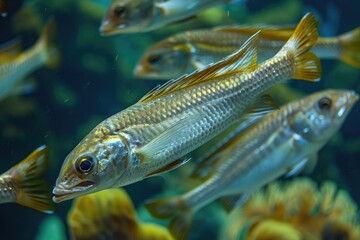 Group of fish swimming in a tank, a popular decoration for homes and offices
