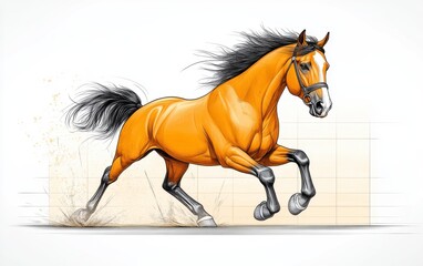 Obraz premium A striking illustration of a powerful, amber-colored horse in full gallop.