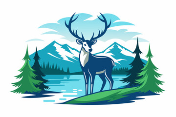 Deer vector landscape