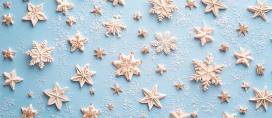 Snowflakes and Stars on Blue Background Winter Themed Backdrop for Festive Decorations and Seasonal Celebrations