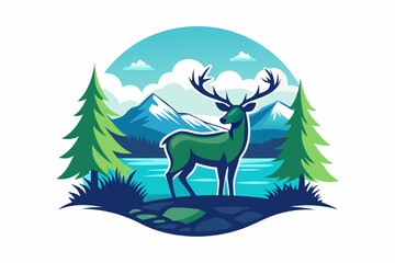 Deer vector landscape