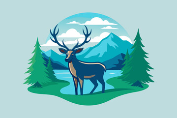 Deer vector landscape