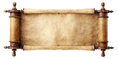 Unfurled Antique Scroll with Wooden Rollers and Blank Parchment for Your Message