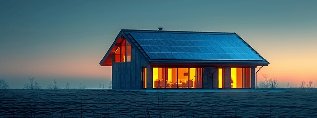 smart home with solar panels for clean renewable energy with data visualization - futuristic eco-friendly technology concept with copy space
