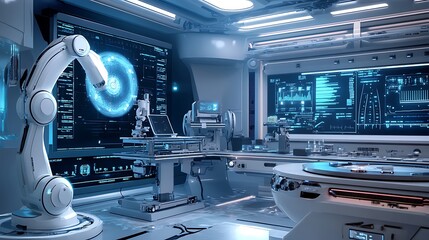 Advanced robotics in a high-tech laboratory futuristic environment digital innovation focus modern design