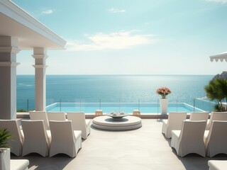 Fototapeta premium A stunning oceanfront property with panoramic views of the sea, ideal for investment and relaxation, holiday, serene