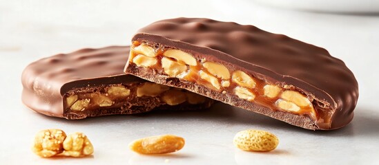 Delicious caramel chocolate biscuit with crunchy peanuts and creamy filling an irresistible sweet treat for dessert lovers