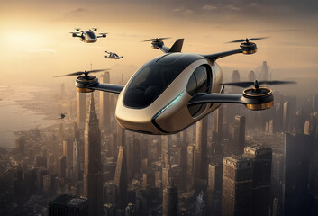 drone car, future flying car, futuristic and modern designs, high-tech sport car, AI generative  