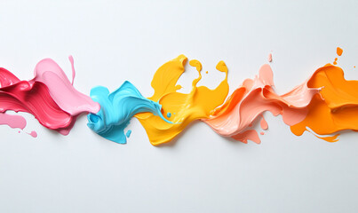 vibrant display of colorful paint trails in pink, blue, yellow, and orange, creating dynamic and artistic effect. smooth texture and flowing shapes evoke creativity and joy