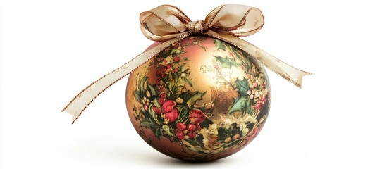 Elegant Vintage Christmas Ornament with Decorative Satin Ribbon and Festive Floral Design