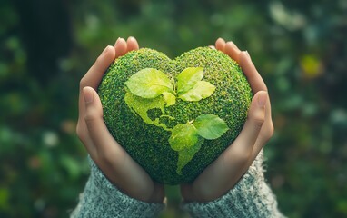 Earth Day concept little hands holding the Earth with a big heart, symbolizing love, care, and the mission to save the planet