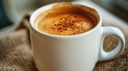 A single serve cup of coffee on a table with a white background