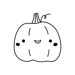 Cute and funny pumpkin isolated on a white background. Vector hand-drawn illustration in doodle style. Kawaii character. Perfect for cards, decorations, logo and Halloween designs.
