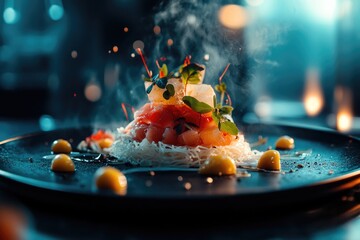 A plate of food on a table with a blurry background, suitable for use in advertising or editorial content