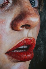 Fototapeta premium A close-up view of a woman's face in a painting, suitable for use in art-related contexts