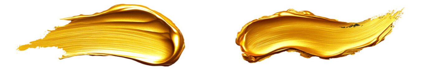 Gold paint strokes isolate on transparent background, cutout, png