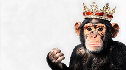 Fototapeta premium Regal Chimpanzee: A crowned primate, powerful pose, captivating gaze. Majestic portrait.