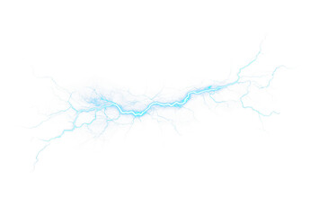 Electric blue lightning bolt illuminating isolate on transparent background, cutout, png