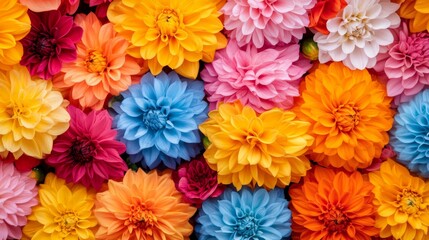Colorful array of vibrant flowers in various shades filling a background, creating a stunning floral tapestry