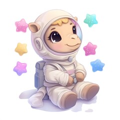 Fototapeta premium Adorable camel in astronaut suit gazing at stars; a whimsical space adventure!