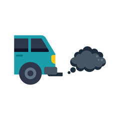 Illustration of a blue car emitting black smoke pollution from its exhaust pipe, representing environmental damage