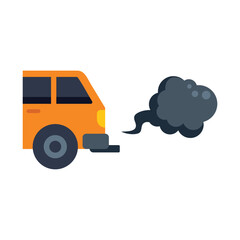 Fototapeta premium Simple flat vector illustration of an orange car emitting black smoke pollution from its exhaust pipe