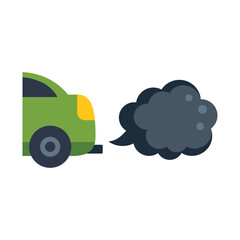 Green car emitting black smoke from its exhaust pipe, representing air pollution and environmental damage
