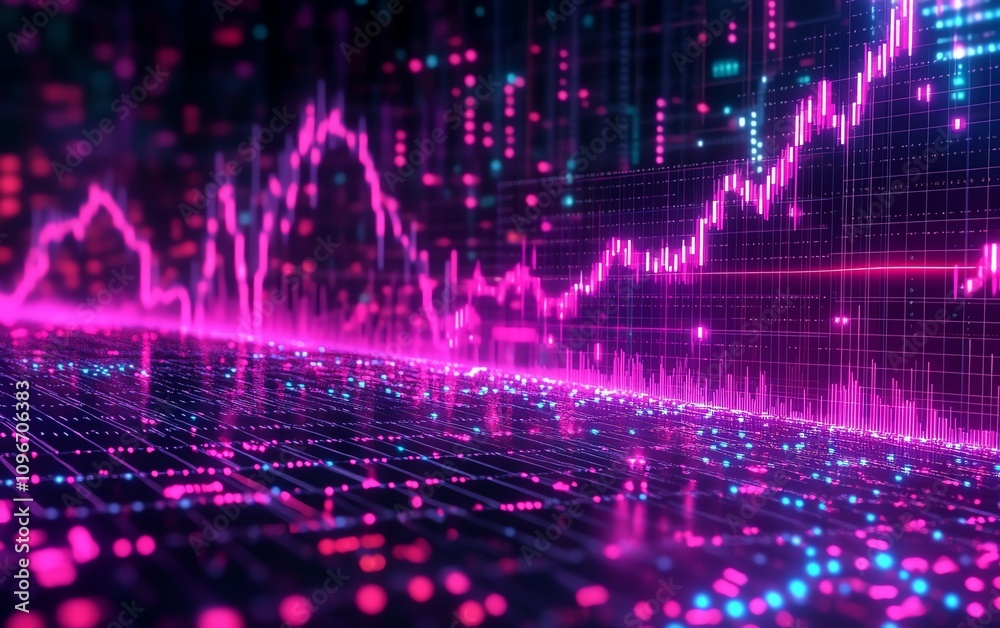 Aufkleber 3D rendered Forex trading chart displaying global market data on a digital background, vibrant currency exchange graphs and statistics