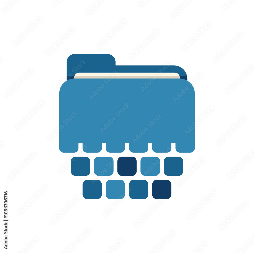 Poster blue folder converting into digital squares representing big data and file digitalization