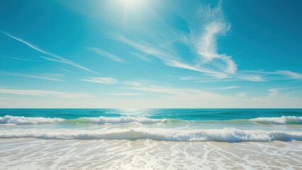 Fototapeta premium A tranquil scene of calm ocean water rippling under clear blue skies, blue, reflection, calm, water
