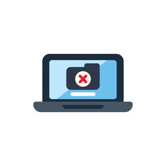 This minimalist design depicts a laptop showing an empty folder with a red cross, symbolizing data loss