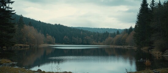 Scenic lakeside view in the Vosges Mountains ideal for photography relaxation and outdoor activities amidst tranquil nature
