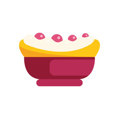 Banana split sundae dessert with whipped cream and cherries served in a bowl, colorful illustration on white background